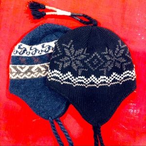 Pair of Fleece Lined Wool Blend Tasseled Ski Hats